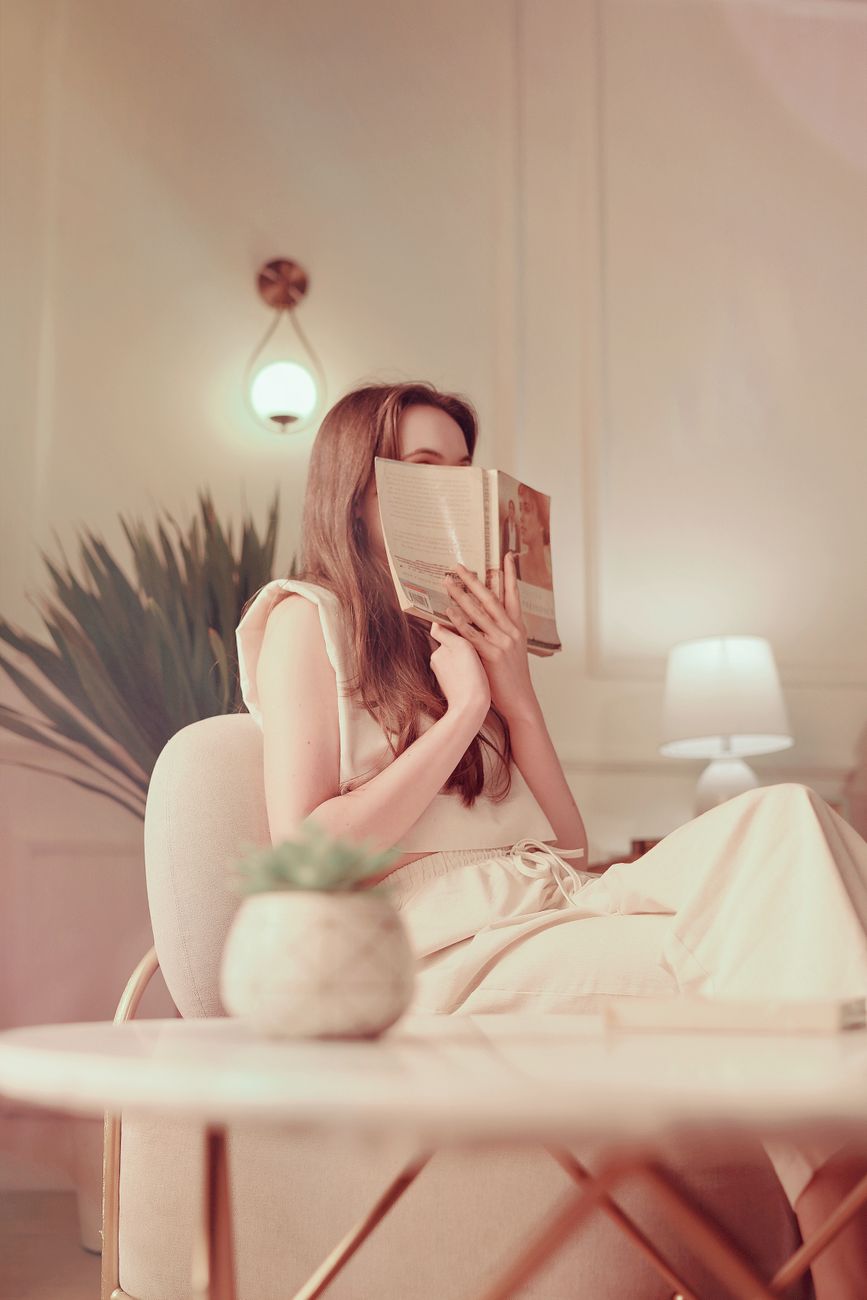 peaceful reading moment in elegant setting